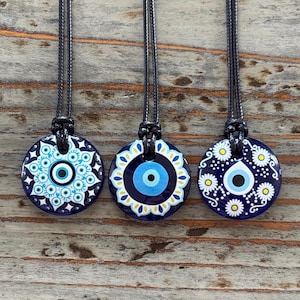 Glass Evil Eye Necklace, Lampwork Nazar Corded Choker