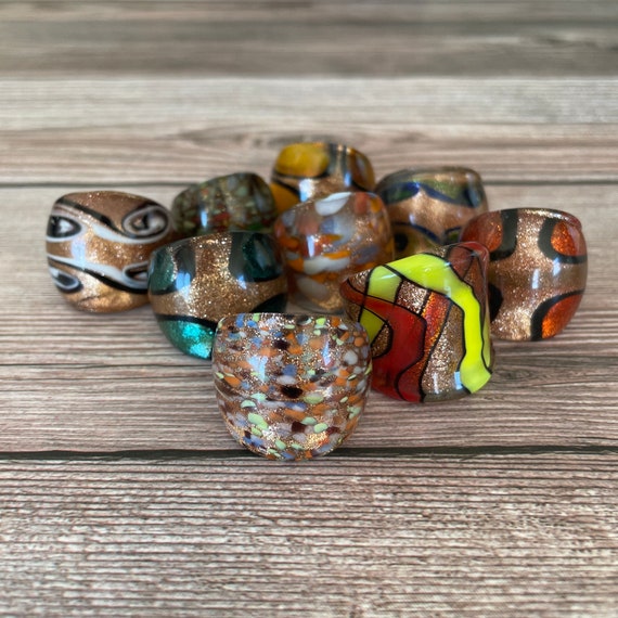 Murano Lampwork Glass Rings, Mixed Color, Mixed Sizes