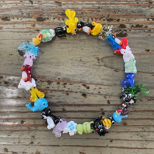 Lampwork Animal Necklace, Glass 12~21mm Spirit Animals Beaded Necklace, Beads of Courage