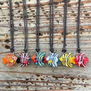 Lampwork Fish Necklace-25mm Glass Pendant on Black Cord