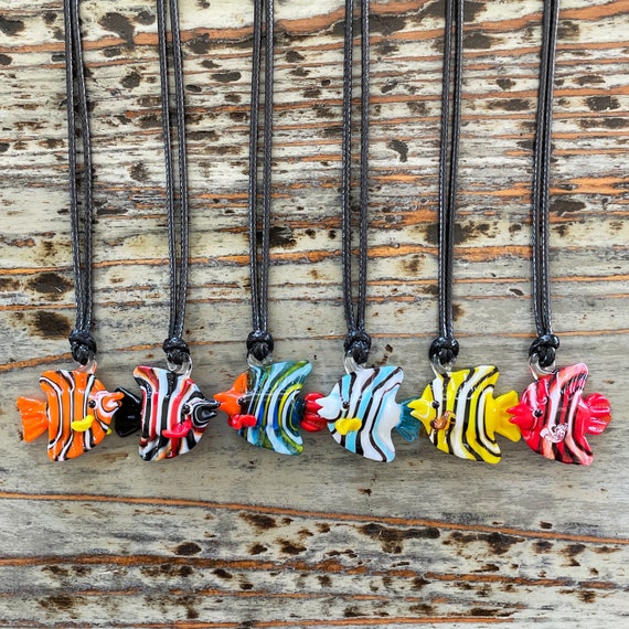 Multicolor Glass Pendant Necklace with Black Cord Multicolor Glass Pendant Necklace with Black Cord