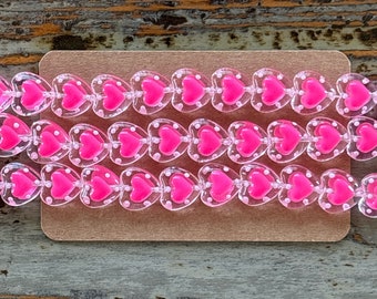 Perles en verre coeur, 12 mm clair et rose au chalumeau avec perles en émail