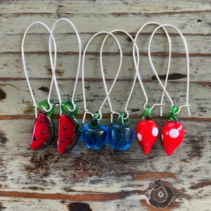 Glass Fruit Earrings- Strawberry, Blueberry, Watermelon- Perfect for Summer
