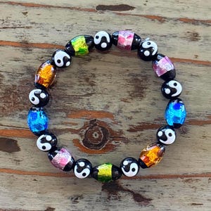 Lampwork Yin Yang  Bracelet, Colorful Glass Beaded Bracelets