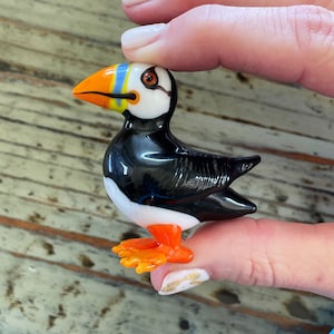 Lampwork Glass Puffin, Large Crested Puffin Display, Decoration, Figurine