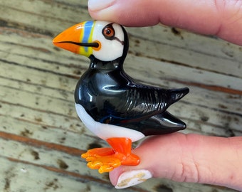 Lampwork Glass Puffin, Large Crested Puffin Display, Decoration, Figurine