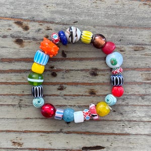 Krobo Glass Beaded Bracelets, Beautiful, Colorful 7” African Trade Bead Bracelet