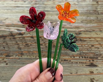 Lampwork Glass Flower Stem: 6" Decorative Floral Pick