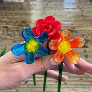 Glass Flower Stems Beautiful Lampwork Flowers 6”