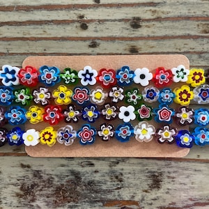 Glass Flower Beads, Multicolor Millefiori Flower Shape Bead, Mixed Color 12mm