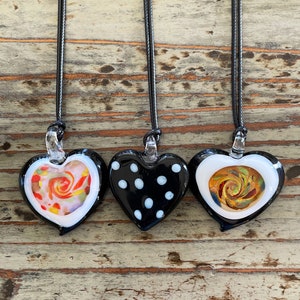 Lampwork Heart Necklace, Glass Heart on Black Corded Choker