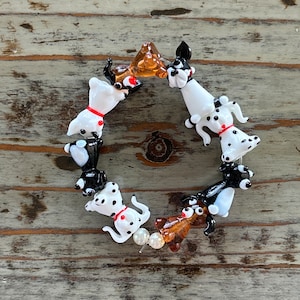 Lampwork Dog Bracelets, Glass 7” Dog Beaded Bracelet