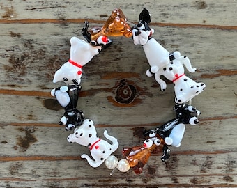 Lampwork Dog Bracelets, Glass 7” Dog Beaded Bracelet