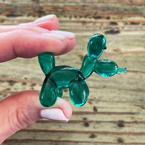 Balloon Dog Figurine, 2” Teal Lampwork Glass Dog