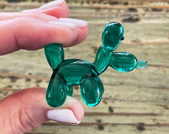 Ballon-Hundefigur, 5 cm blaugrüner Glashund
