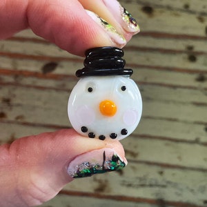 Lampwork Snowman Bead 26mm, Glass Christmas, Winter