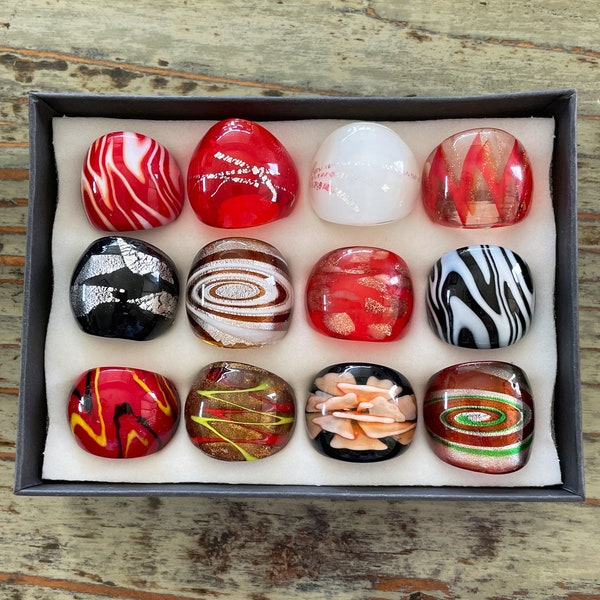 Lampwork Glass Rings, Mixed Color Infinity Style, Mixed Sizes