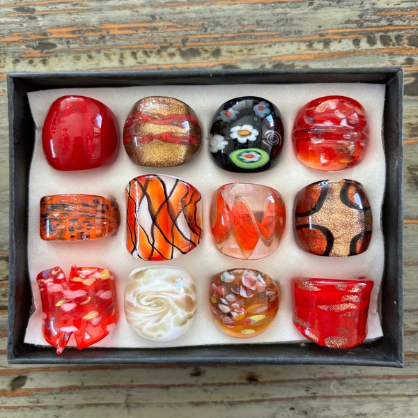 Lampwork Glass Rings, Mixed Color Infinity Style, Mixed Sizes