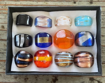 Lampwork Glass Rings, Mixed Color, Mixed Sizes