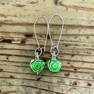 Lampwork Heart Earrings, Glass Floral Rose Hearts 20mm