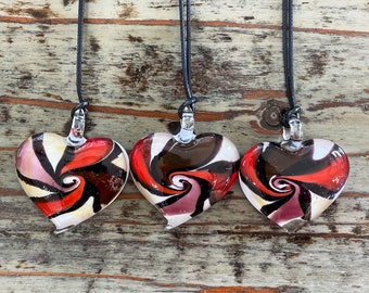 Red Heart Lampwork Glass Necklace