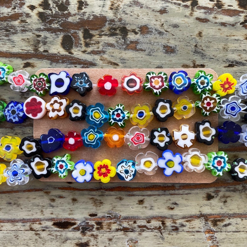 Millefiori Flower Beads Multicolor Flower Shape, Mixed Color 1014mm image 3