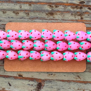 Lampwork Strawberry Beads, Pink Bumpy Glass Bead with Enamel