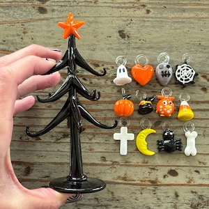Lampwork Halloween Tree, Large Glass Tree with 12 Ornaments