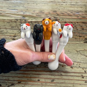 Porcelain Cat Spoons-restaurant, tableware, spoon, honey, sugar, coffee, tea-hanging spoons