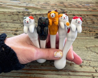 Porcelain Cat Spoons-restaurant, tableware, spoon, honey, sugar, coffee, tea-hanging spoons