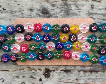 Millefiori Glass Heart Bead Strand, 10mm Colorful Hearts Bead Strands