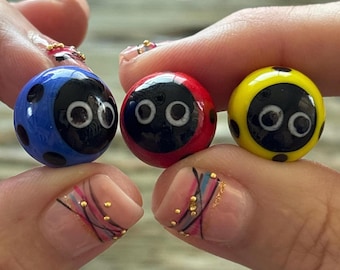 Ladybug Marbles, Lampwork Glass Marble, 17mm