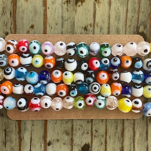 Lampwork Evil Eye Glass Bead Strands, Mixed Color Roundish 8mm