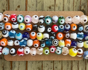 Lampwork Evil Eye Glass Bead Strands, Mixed Color Roundish 8mm