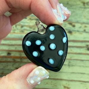 Glass Heart Pendant 35mm, Black and White Lampwork Hearts