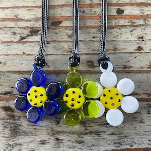 Lampwork Glass Flower Necklace, 35mm Black Corded Necklaces