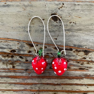 Glass Lampwork Earrings, Strawberries 26mm