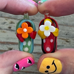 Lampwork Glass Flip Flop Pendants, Summer Sandals (32mm)