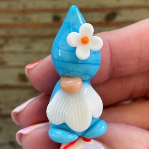 Gnomos de jardín de cristal, gnomos de cristal de Murano de 40 mm Blue
