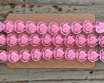 Perles en verre coeur, 12 mm clair et rose au chalumeau avec perles en émail