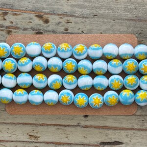 Lampwork Glass Bead Strands, Sky Blue Round, 10mm
