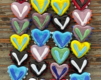 Lampwork Glass Heart Beads, Multicolor 16mm Hearts