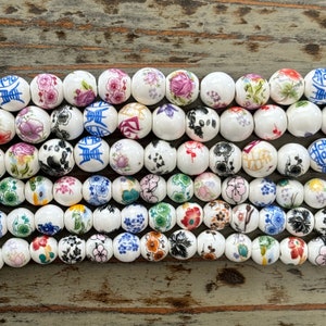 Porcelain Flower Beads, Mixed Color Painted Flowers