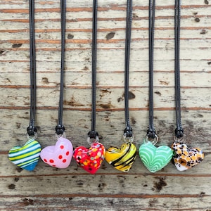 Lampwork Heart Necklace, Glass Heart on Black Corded Choker