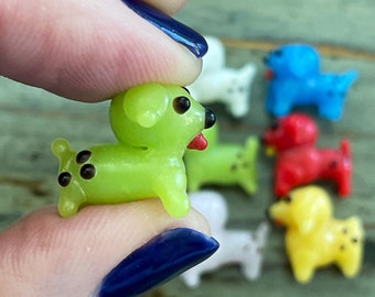 Lampwork Dog Beads 16mm, Adorable Multicolor Dogs