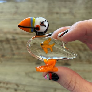 Lampwork Glass Puffin, Large Glass Crested Puffin Display, Decoration, Figurine