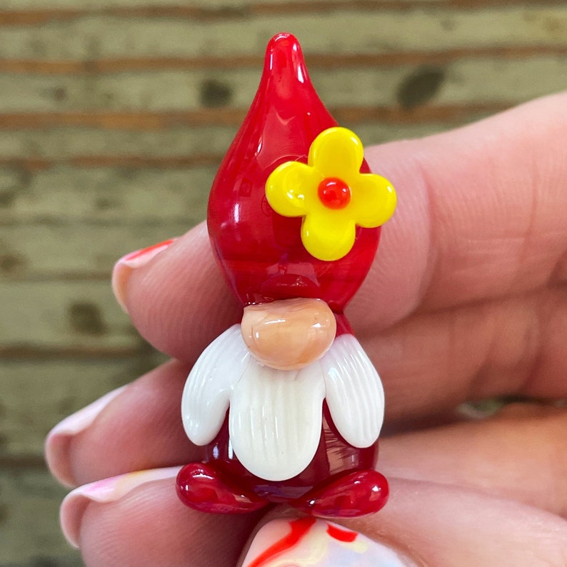 Gnomos de jardín de cristal, gnomos de cristal de Murano de 40 mm Red