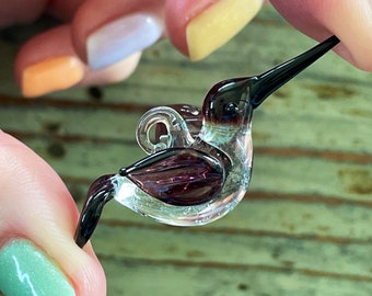 Lampwork Hummingbird, Clear Garden Bird Display, Decoration, Figurine,Spirit Animal