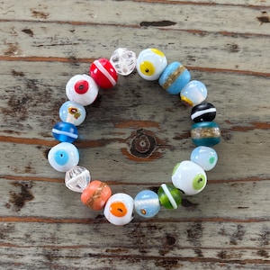 Murano Beaded Bracelets, Beautiful, Colorful 7” Eye Trade Bead Bracelet