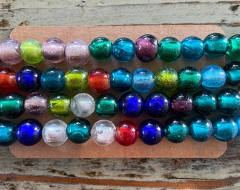 Lampwork Silver Foil 10mm Glass Bead Strands, Mixed Color Round